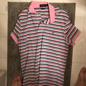 Athletic polo top - pink, green, and black